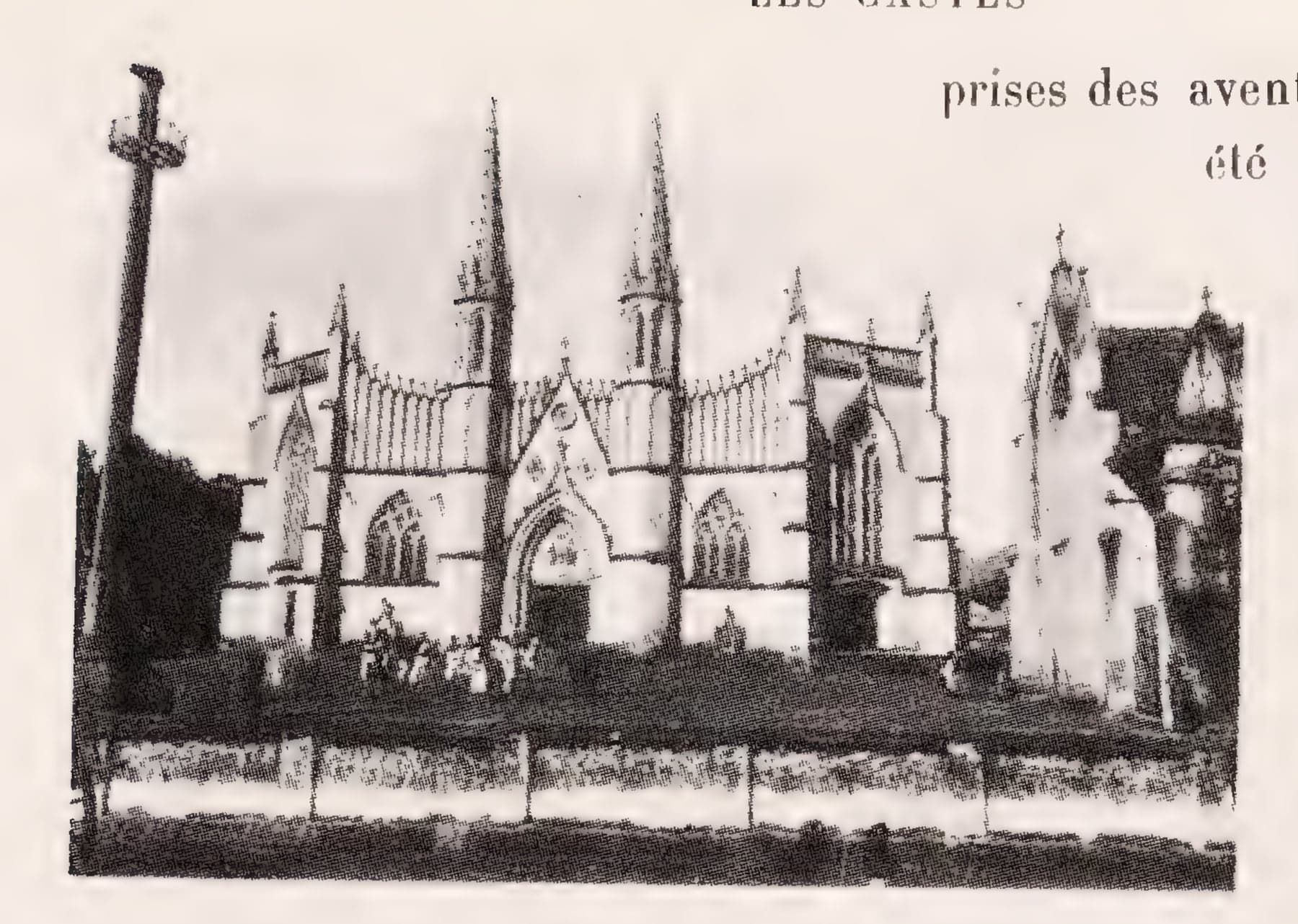 The west façade of Holy Family Church, Vadakkankulam, photographed by Fr Pierre Suau SJ in 1899–1900 — twin spires, the pinnacle cresting, the free-standing flagstaff and a group of parishioners at a doorway that as yet has no porch. From his L'Inde Tamoule (Paris, 1901), p. 73