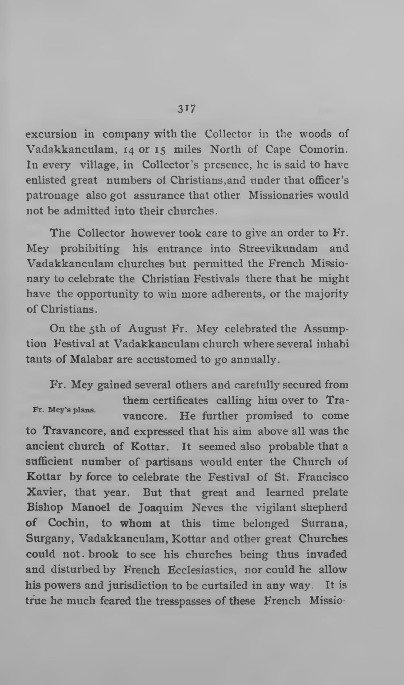 The printed page 317 of Church History of Travancore, photographed from the book