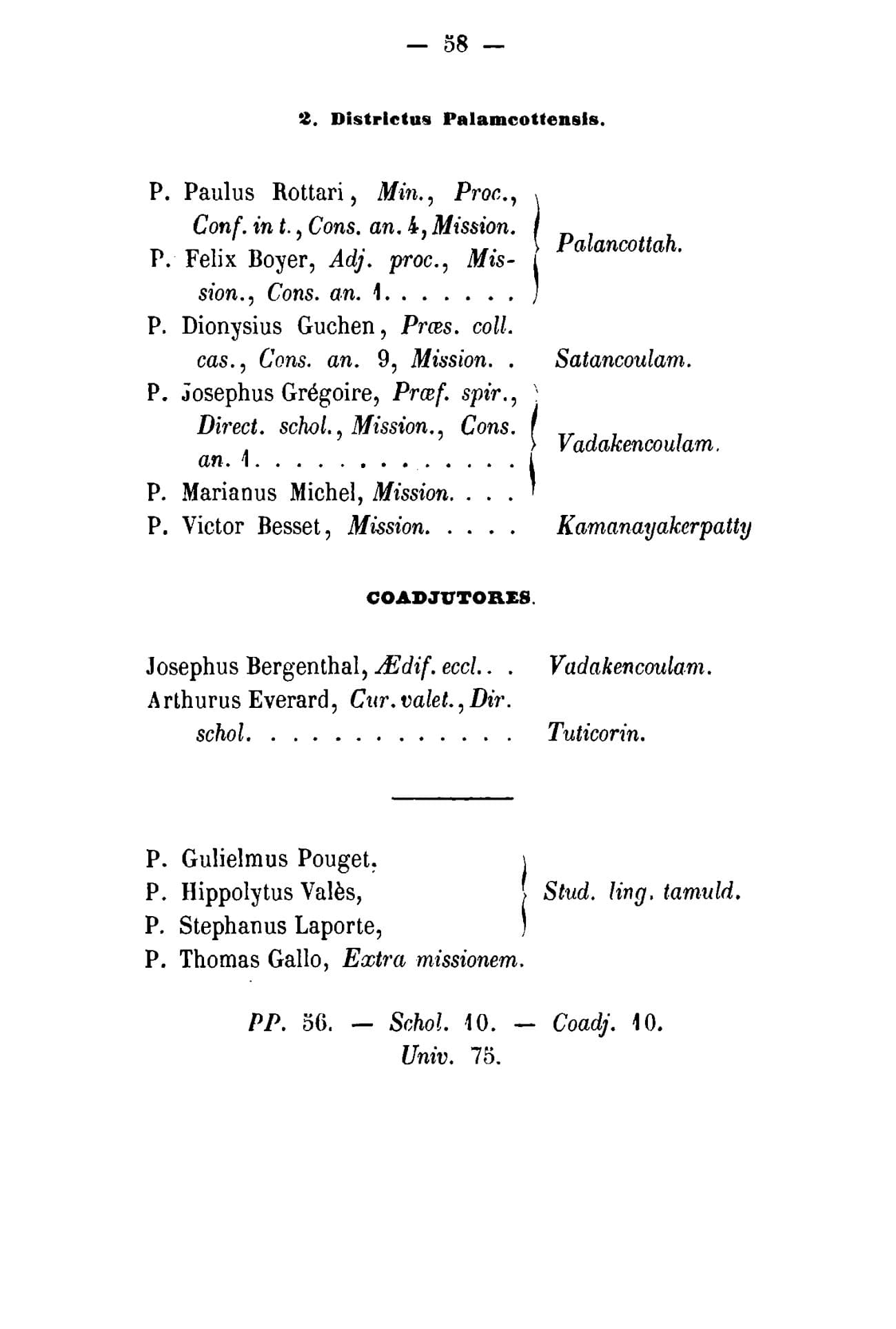 The printed page 56 of Catalogus Provinciae Tolosanae S.J., 1872, photographed from the book