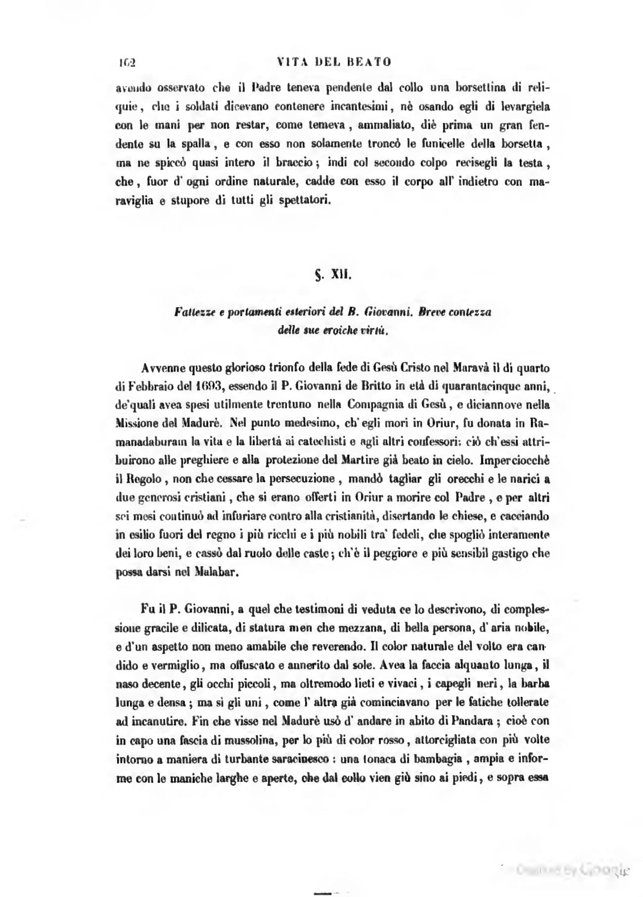 The printed page 102 of Vita del beato Giovanni de Britto, photographed from the book