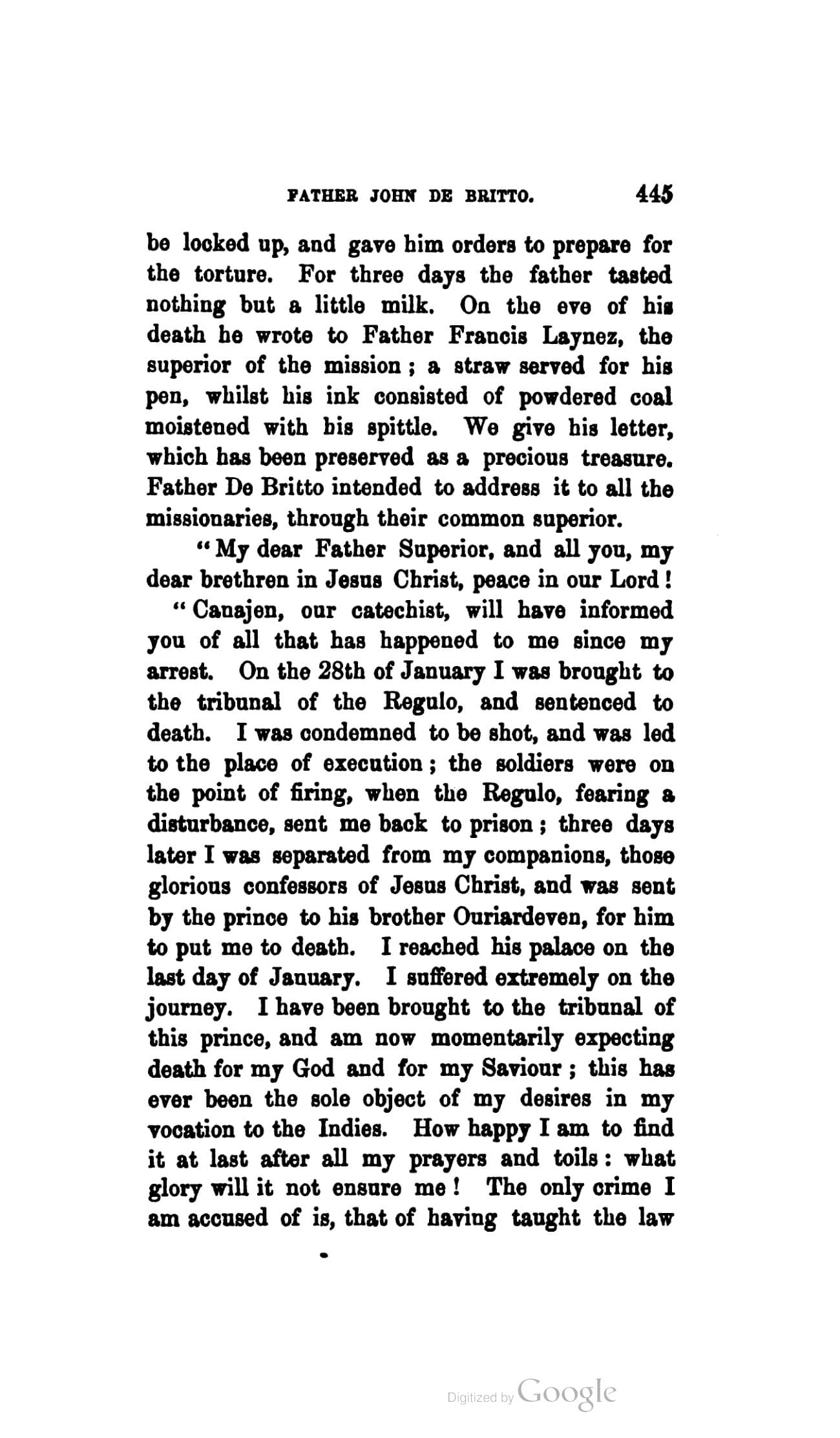 The printed page 544 of The Lives of… the Ven. John de Britto, S.J., photographed from the book